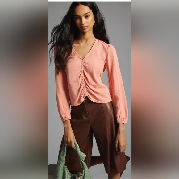 cloth & stone Tops - Cloth & Stone Anthropologie Womens Peach Linen Blouse XS